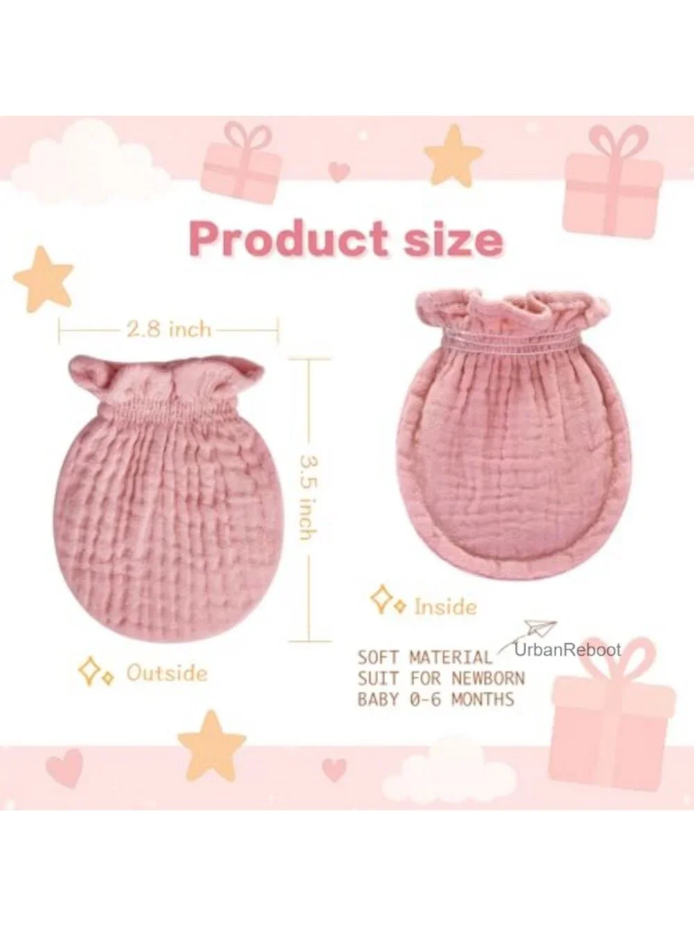100% Cotton Muslin Baby Mittens No Scratch Gloves Newborn 0-6 Months